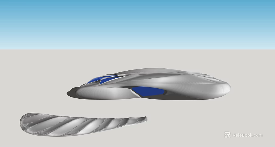 Silver Streamlined Modern Design Object With Blue Accents And Spiral Component 3d model