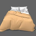 Double Bed With Beige Comforter And White Pillows In Bedroom Setup 3d model