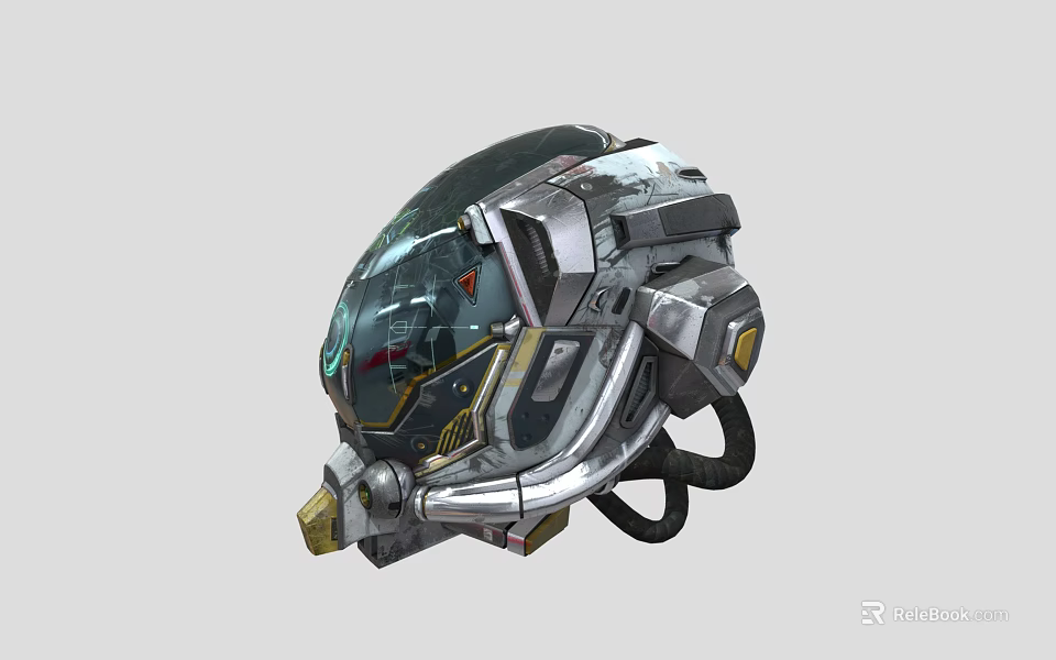 Futuristic Armored Helmet With Transparent Visor Metallic Structure And Tech Accents 3d model 