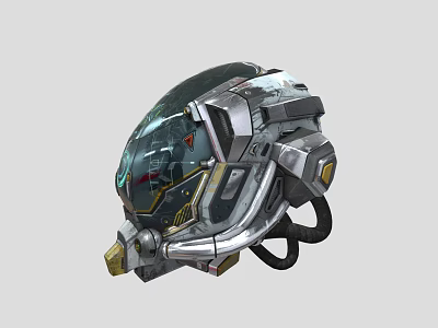 Futuristic Armored Helmet With Transparent Visor Metallic Structure And Tech Accents 3d model