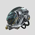 Futuristic Armored Helmet With Transparent Visor Metallic Structure And Tech Accents