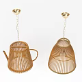 Bamboo Lighting Combination With Teapot Shaped And Bell Shaped Hanging Lamps 3d model
