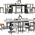 Modern Dining Table Set With Marble Top And White Brown Upholstered Chairs 3d model