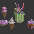 Colorful Assorted Desserts Display With Pink Donut Ice Cream Cones Lollipops and Cupcake