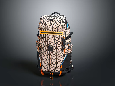 Stylish Modern Backpack with Geometric Pattern Beige Black Design and Orange Functional Accents 3d model