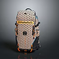 Stylish Modern Backpack with Geometric Pattern Beige Black Design and Orange Functional Accents 3d model