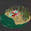 Small Island Scene With Capybara Tall Grass Blue Water And Sandy Ground