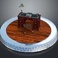 Classic Wooden Desk With Chair Table Lamp And Typewriter On Wooden Floor