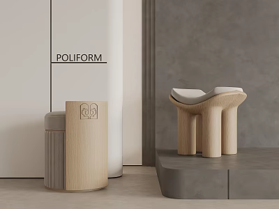 Poliform Modern Wooden Furniture With Cabinet And Chair In Minimalist Interior 3d model