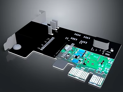 Electronic Device Circuit Board With Green PCB Black Casing And Components 3d model