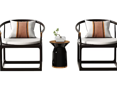 Modern Chair And Table Set With Black Frame White Cushion And Striped Pillows 3d model