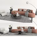 Modern Sofa and Coffee Table Set With Pillows Throw Blanket and Decorative Items on Rug 3d model