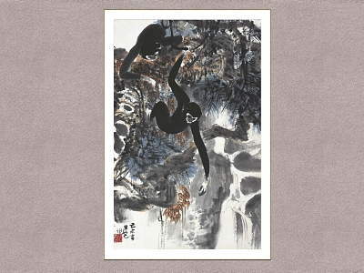 Chinese Decorative Painting Ape Play Picture Liu Danzhai model