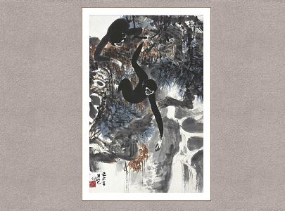 Chinese Decorative Painting Ape Play Picture Liu Danzhai 3d model