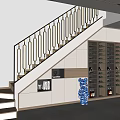 Modern Interior With Staircase Railing Wine Cabinet And Blue Bear Figure 3d model