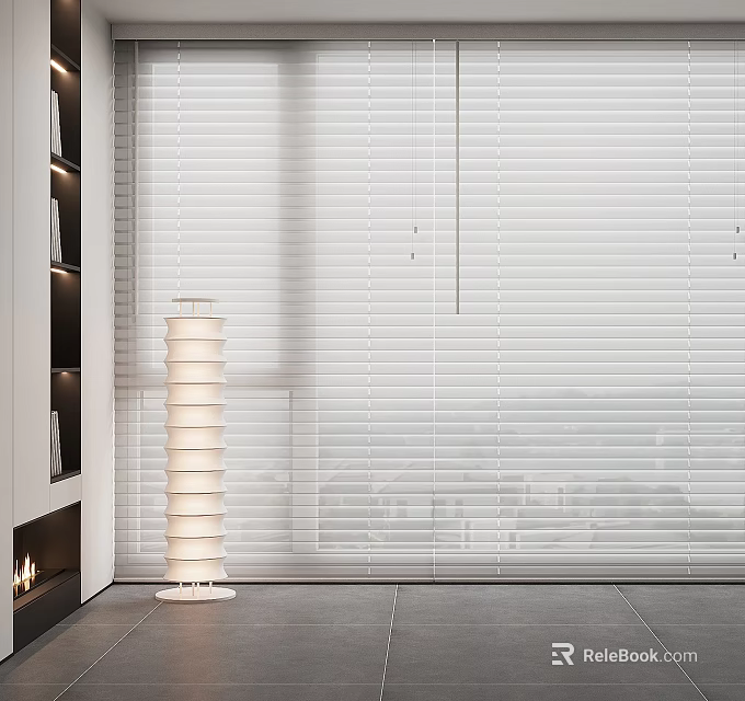 White Venetian Blinds in Modern Minimalist Home Interior Window Design and Decoration 3d model 