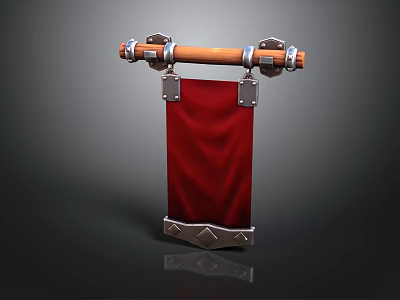 Decorative Red Banner with Wooden Pole Metal Hardware and Metal Trim 3d model