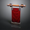 Decorative Red Banner with Wooden Pole Metal Hardware and Metal Trim