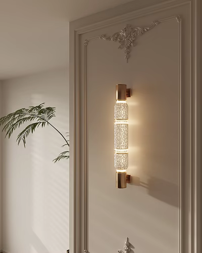 Modern Wall Lamp With Copper Accents Textured Glass Shades And Soft Light On Light Wall 3d model