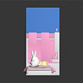 Kids Bedroom Furniture Set With Bunk Bed Pink Blue Design Desk Chair Bookshelf Rabbit Toy