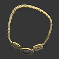 Elegant Braided Gold Necklace With Blue Gemstone And Ornate Decorative Pendants Design