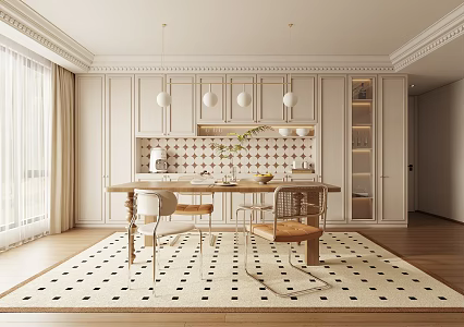 Cream Style Restaurant Dining Table and Chair Restaurant Dining Table and Chair 3d model