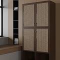 Modern Minimalist Wardrobe With Perforated Double Doors And Natural Wood Frame Design