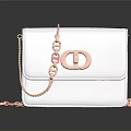 White Textured Leather Handbag With Rose Gold Chain And Logo Clasp