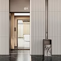 Modern Elevator Area With Open Lift Striped Walls And Marble Floor 3d model