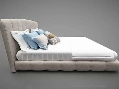 Comfortable Modern Upholstered Double Bed With Curved Headboard White Sheet And Colorful Pillows 3d model