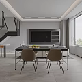 Modern Living Dining Room Interior With Light Sofa Dining Table TV Wall And Area Rug