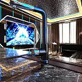 Modern KTV Interior Design With Starry Ceiling Large Screen Sofa And Glass Table 3d model