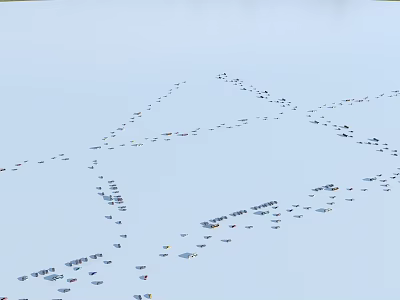 Cars Arranged In Formation Driving On Open Ground Under Clear Sky 3d model