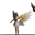 Game Female Character With White Wings Golden Decorations White Dress And Staff Featuring Blue Gemstone