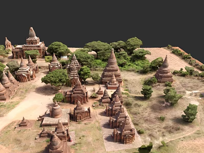 Ancient Pagoda City Architecture Model With Trees And Traditional Layout 3d model