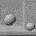 Gray Stone Textured Floor Tiles With Spherical Decorations And Matching Wall Design 3d model