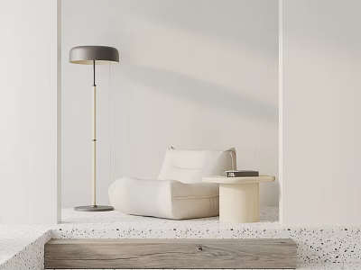 Minimalist White Bean Bag Chair with Floor Lamp Side Table and Book in Modern Room 3d model
