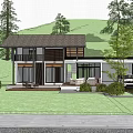 Modern Detached Villa With Garden Lawn Patio Trees And Wooden Exterior Design