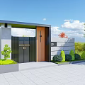 Modern Entrance Gate With House Number 105 Gray Wall Wooden Accent And Green Plants