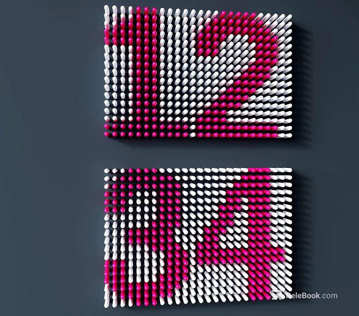 Creative Numbers 12 and 34 Formed with Red White Dots on Gray Background 3d model