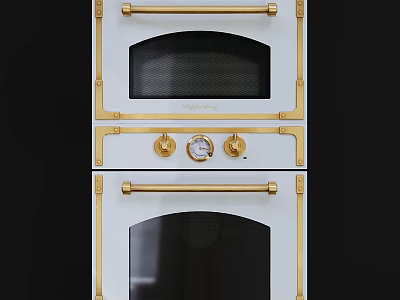 Elegant White And Gold Kitchen Oven With Brass Handles And Control Knobs Design 3d model