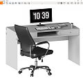 Modern Home Office Desk And Chair Set With Computer Monitor Keyboard Mouse And Water Cup