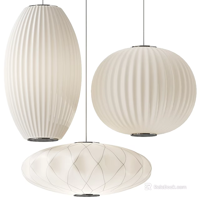 Modern White Chandeliers Featuring Vertical Stripes and Grid Patterns in Various Shapes 3d model 