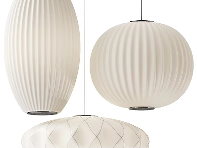 Modern White Chandeliers Featuring Vertical Stripes and Grid Patterns in Various Shapes 3d model