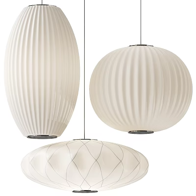 Modern White Chandeliers Featuring Vertical Stripes and Grid Patterns in Various Shapes 3d model