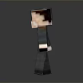 Minecraft Style Pixel Train Character In Suit Standing On Gray Background