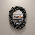 Black Irregular Shaped Bathroom Mirror With Textured Frame Hanging On Gray Wall Reflecting Interior 3d model