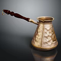Stylish Copper Coffee Pot With Wooden Handle Hammered Design And Gold Accents
