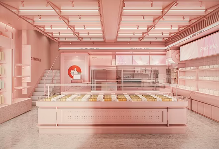 Modern Cream Style Dessert Shop Bakery Cake Shop Milk Tea Shop Cafe 3d model