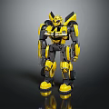 Yellow Black Mechanical Robot Character In Standing Pose With Reflective Surface And Weapon 3d model